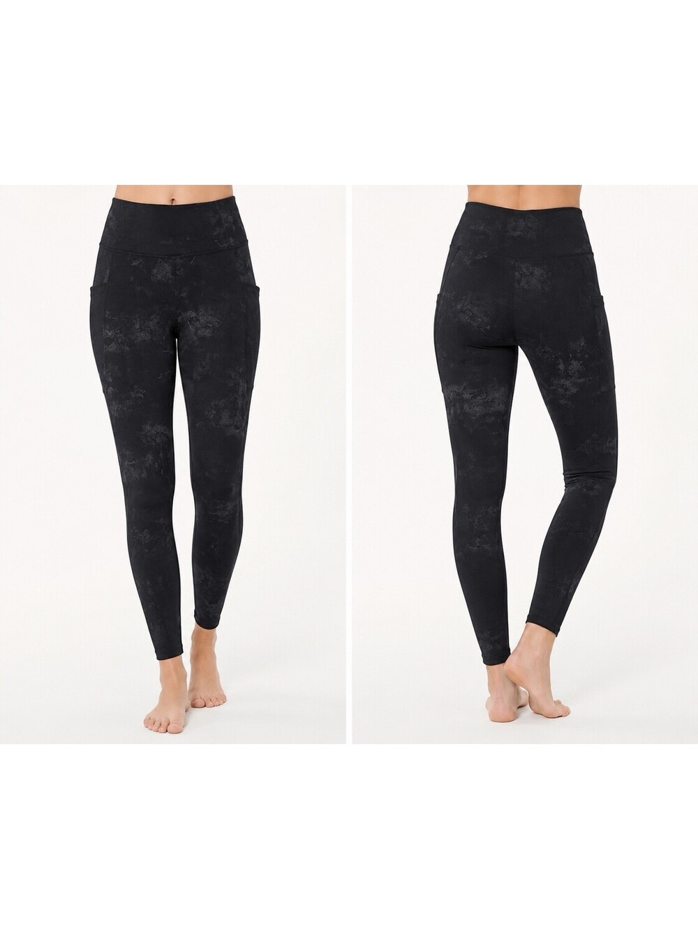 Danskin WMN S Black Gray Printed Leggings High Waist Side Pocket Activewear